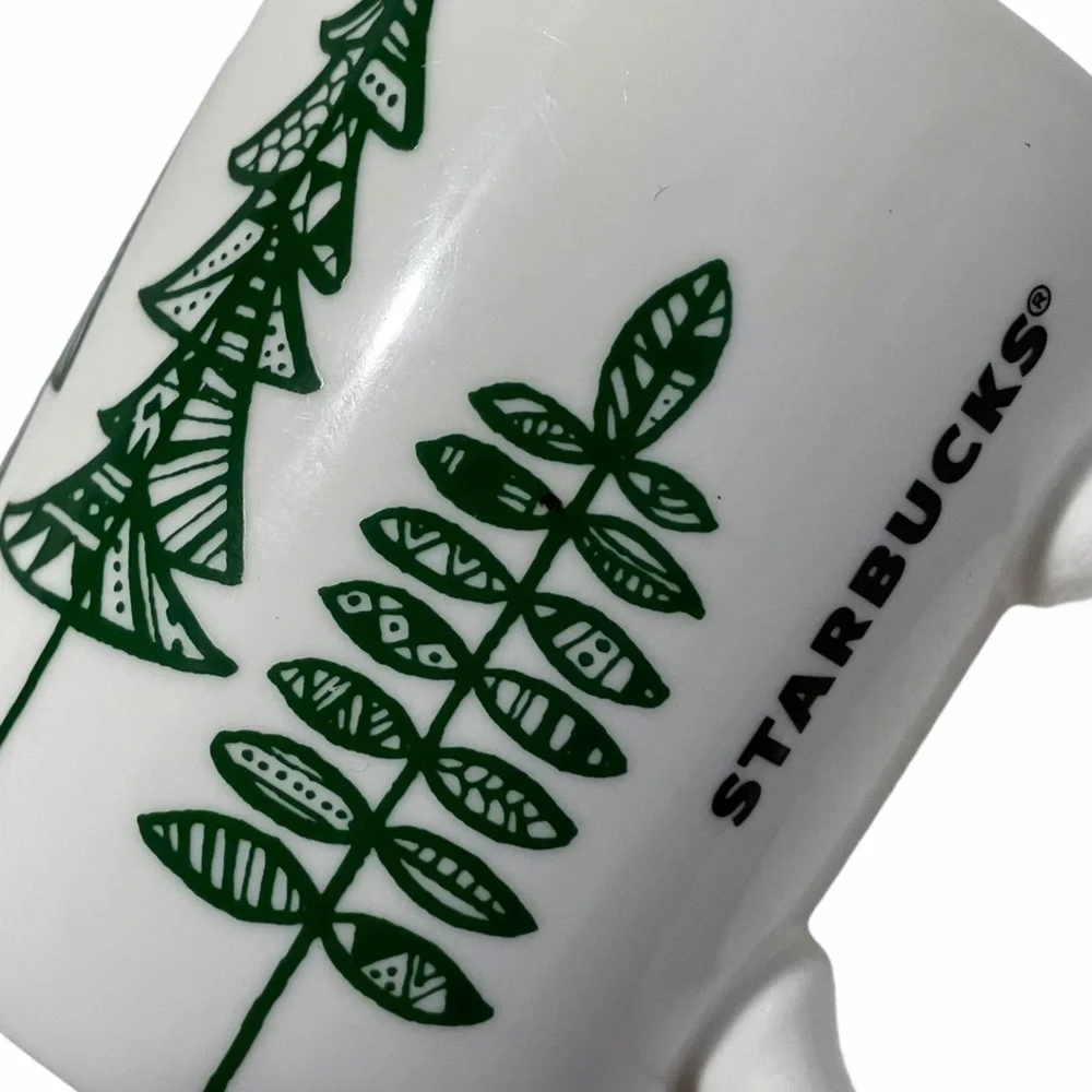 Starbucks 2015 Holiday Mug Green Pine Trees Winter Forest Christmas 12oz